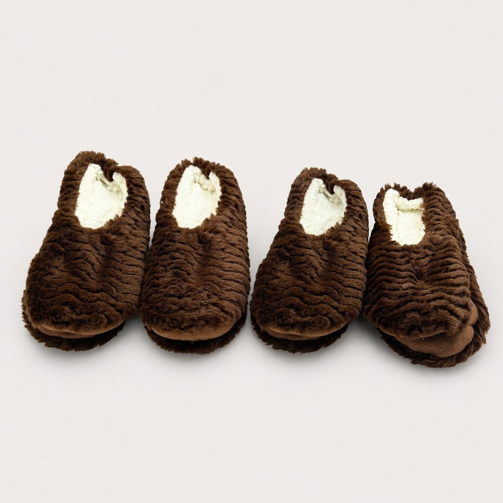 Auden Faux Fur Slipper Socks Brown Gripper Bottom Cozy M/L (8/10) 2 Pair